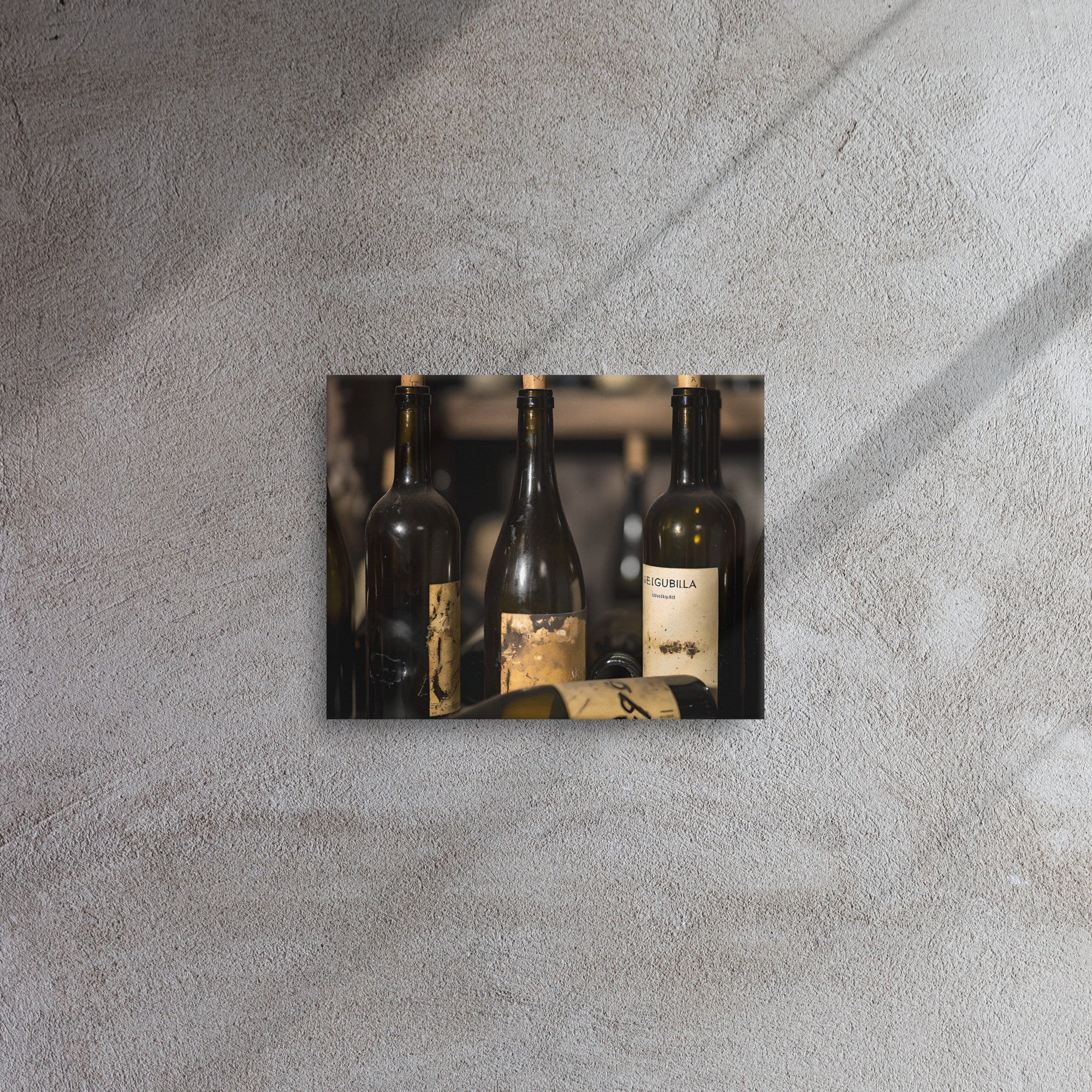 "Bottled Heritage wine art canvas print displayed in modern living room"