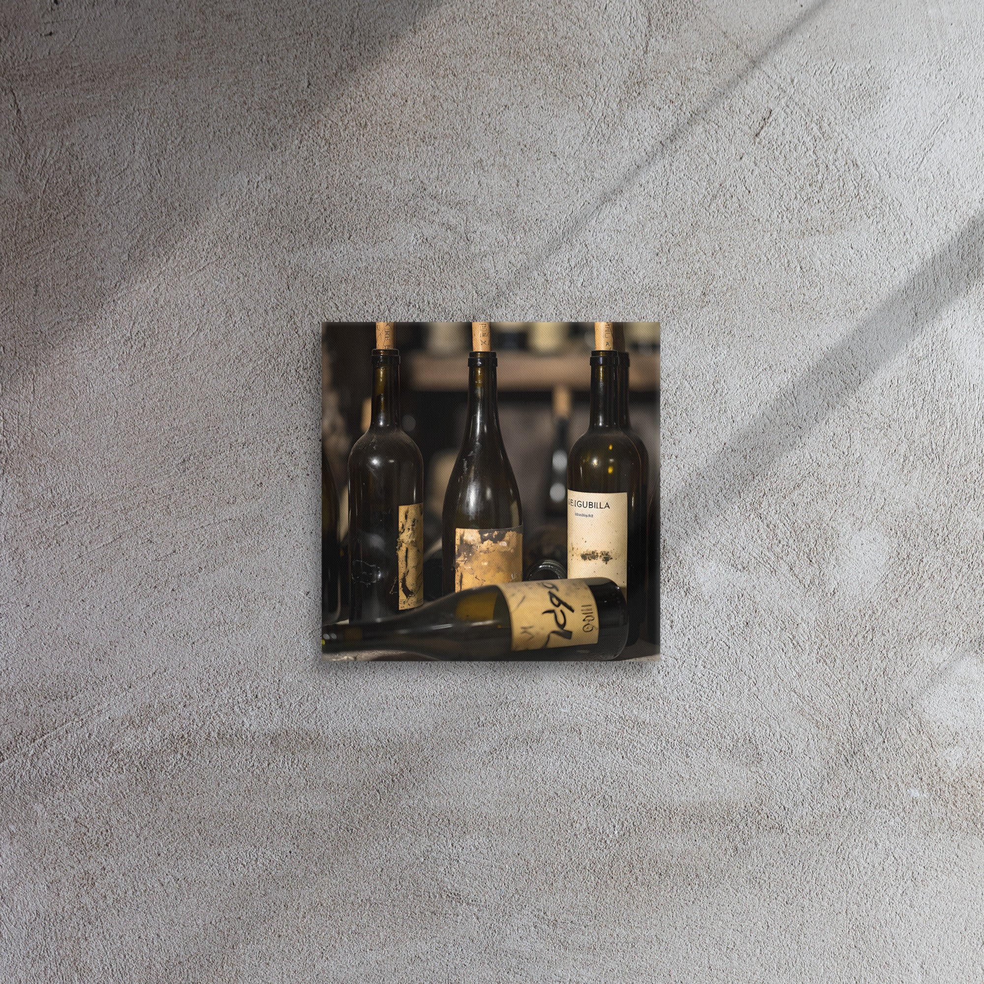 "Bottled Heritage wine art canvas print displayed in modern living room"