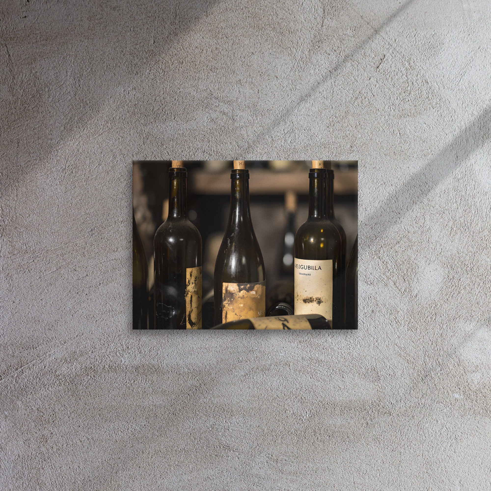 "Bottled Heritage wine art canvas print displayed in modern living room"