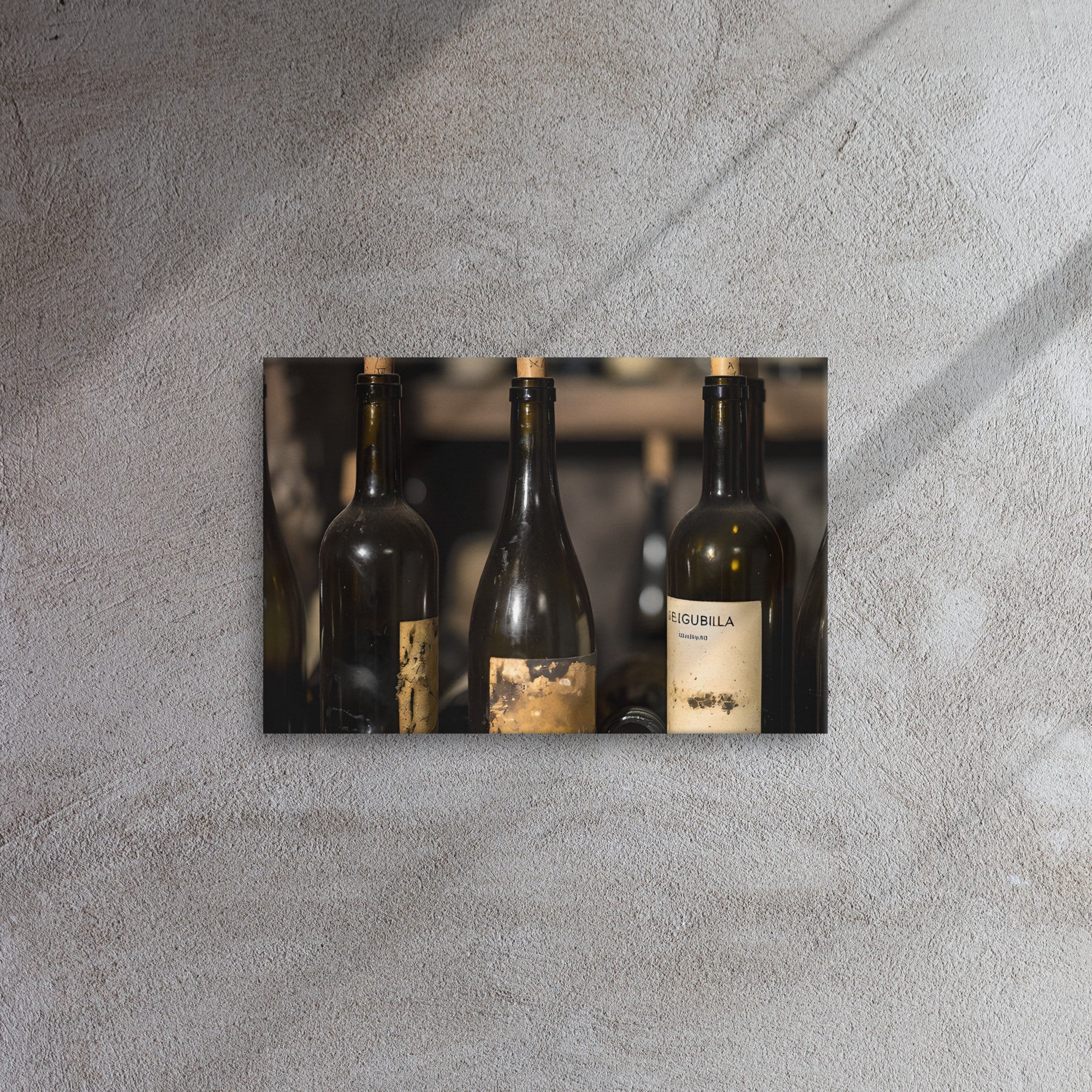 "Bottled Heritage wine art canvas print displayed in modern living room"