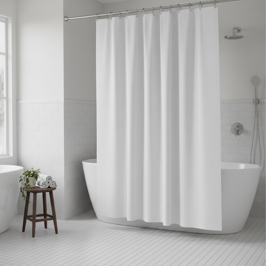 White shower cutain